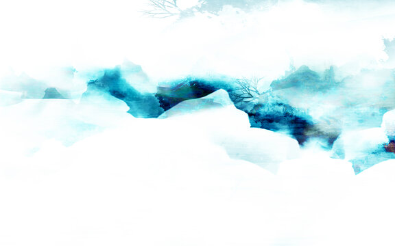 高清藍(lán)色線條意境山水