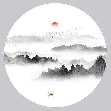 中式水墨山水画