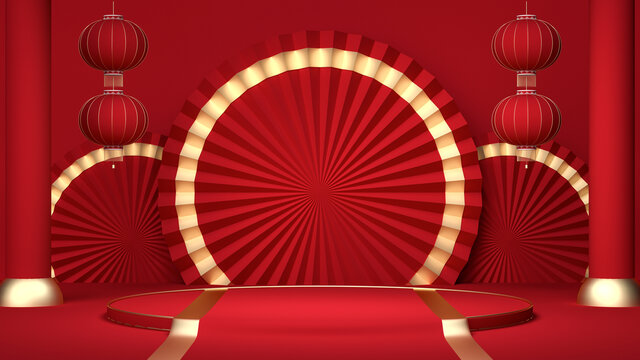 3D國潮春節(jié)促銷舞臺場景