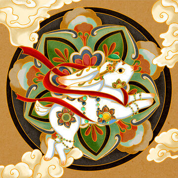 敦煌兔子莫高窟手繪原創(chuàng)