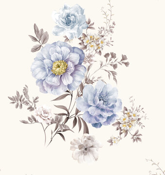 水粉牡丹花一組