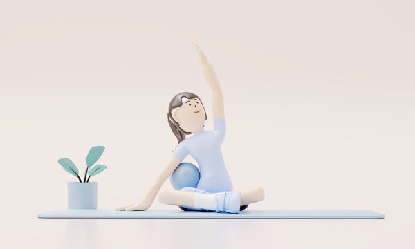 3D卡通人物练瑜伽伸展动作