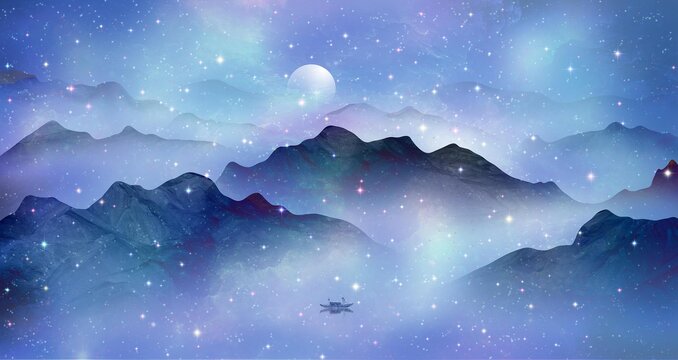 璀璨星空山水畫