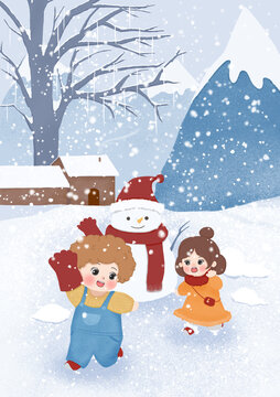 冬天雪景堆雪人大雪小雪節(jié)氣寒