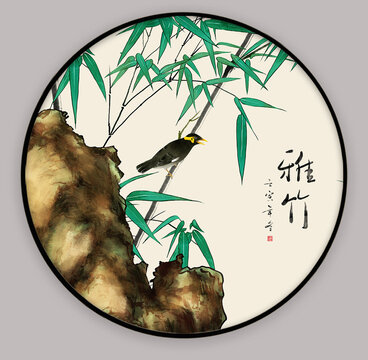 竹鳥無框畫