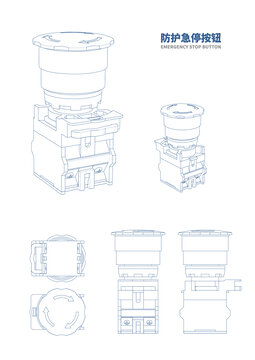 防护急停按钮矢量线描图