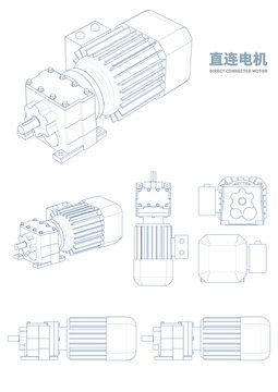 直連電機矢量線描圖