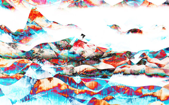 彩色油畫山水