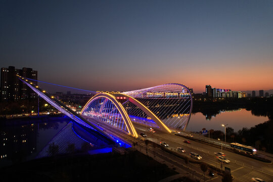 宁夏银川凤凰桥夜景城市地标