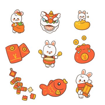 卡通2023兔年春節(jié)貼紙?jiān)? loading=