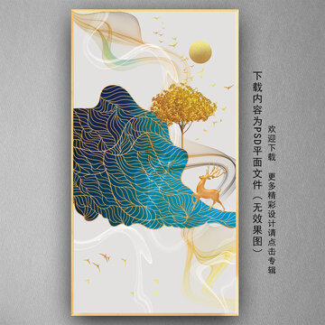 新中式抽象線條發(fā)財(cái)樹玄關(guān)