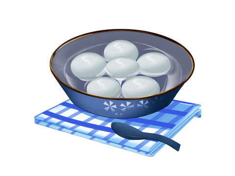 藍(lán)色湯圓盤子寫實