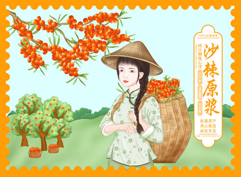 沙棘原漿包裝插畫