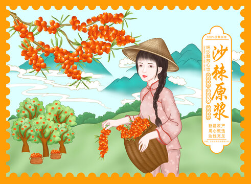 沙棘原漿包裝插畫