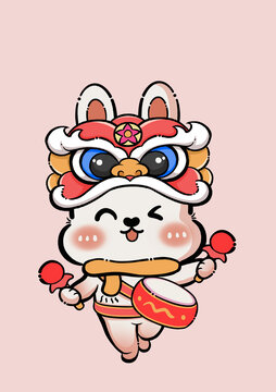 獅子頭兔子敲鑼打鼓