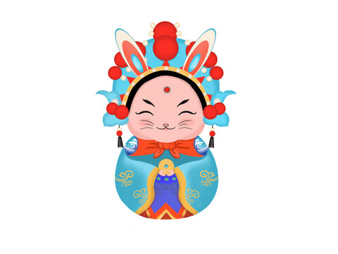 藍(lán)色國潮風(fēng)京劇兔子不倒翁