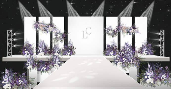 白色婚礼紫色秀场风婚礼效果图