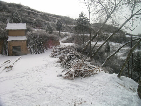 西北农村院子冬天雪景