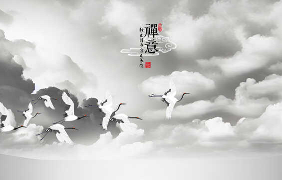 禪意山水淡雅新中式背景墻