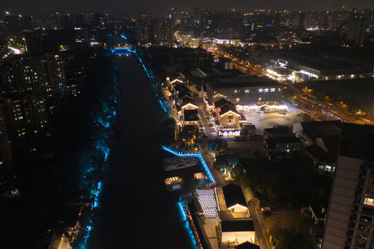 杭州市拱墅区上塘河古运河夜景