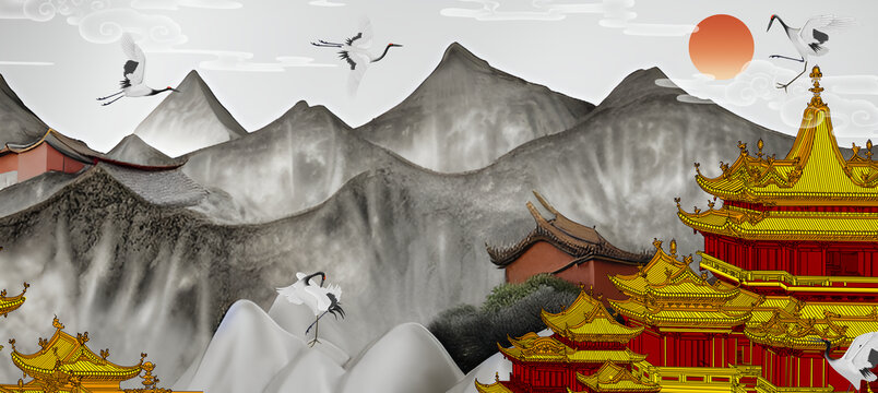 禪意山樓閣山水