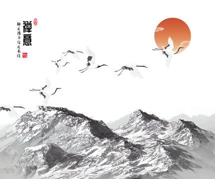 禪意山仙鶴