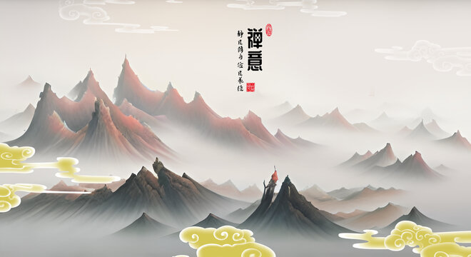 禪意山云紋