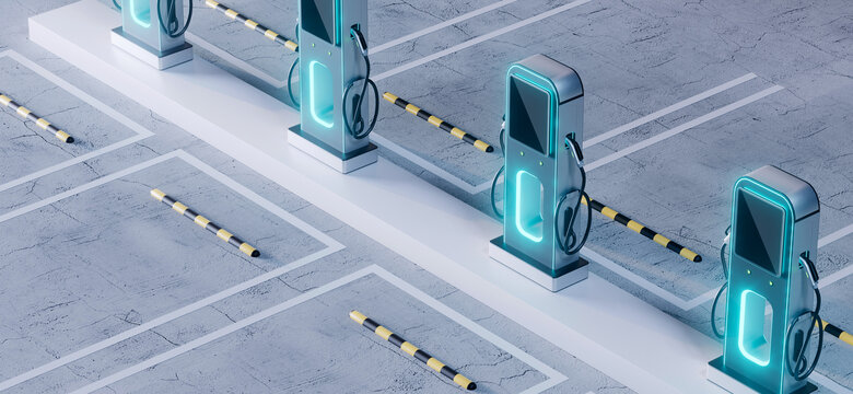 3D電動汽車充電樁俯視視角
