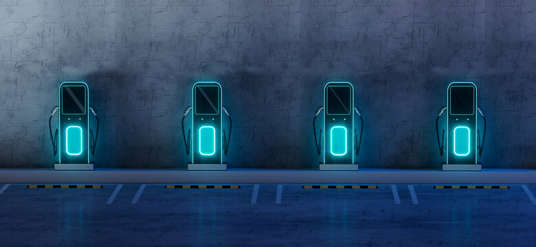 3D渲染停車場(chǎng)擺放的充電樁