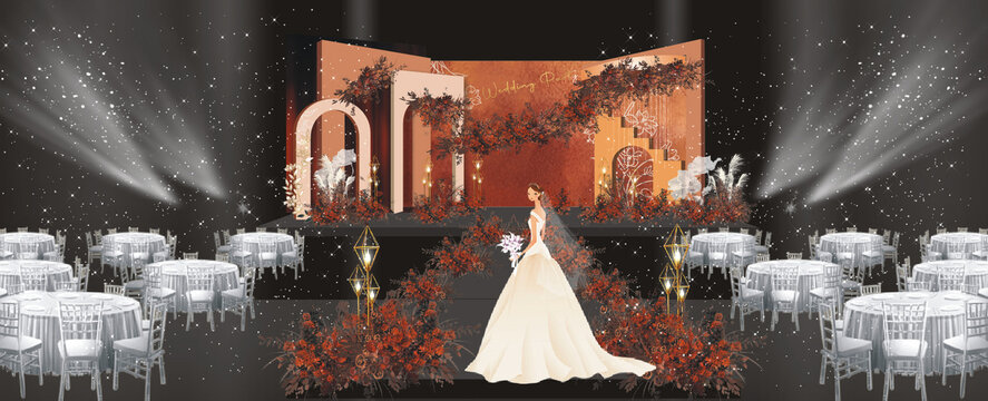 红橙婚礼舞台台效果图