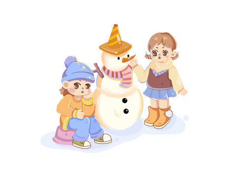 橘色溫馨溫暖女孩堆雪人
