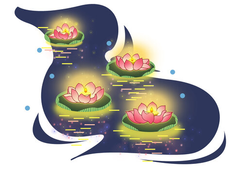 深藍色寒衣節(jié)唯美河燈荷花燈