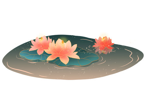 藍(lán)粉色荷花燈荷葉唯美