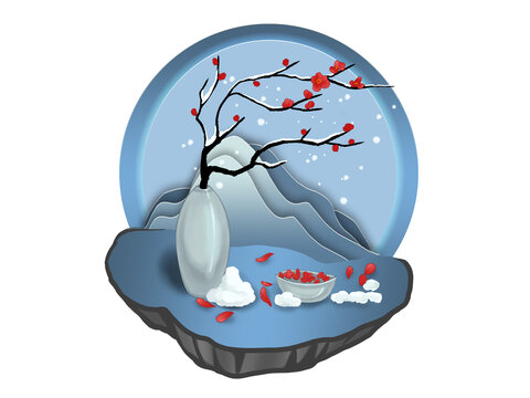 藍(lán)色果樹雪人雪景