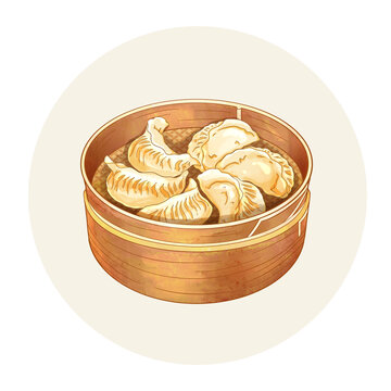 手绘水彩传统美食蒸饺