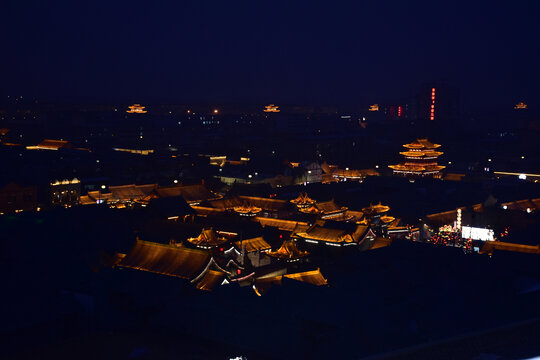 忻州古城古建筑俯瞰夜景