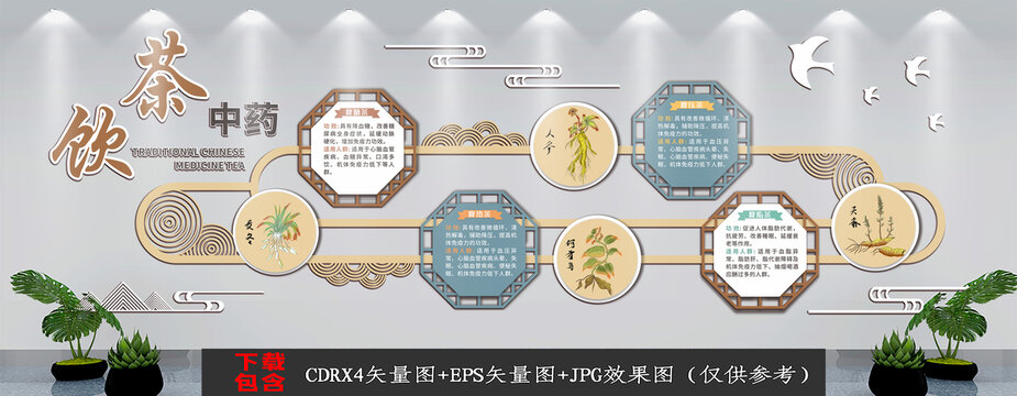 中医中药茶饮文化墙