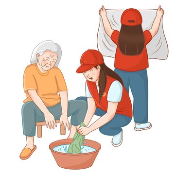 志愿者幫助老年人洗衣服