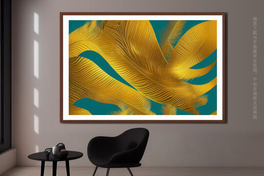 金色抽象羽毛室内画