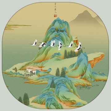 青綠山水千里江山圖扇面