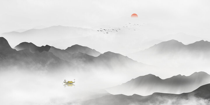 中式水墨山水畫