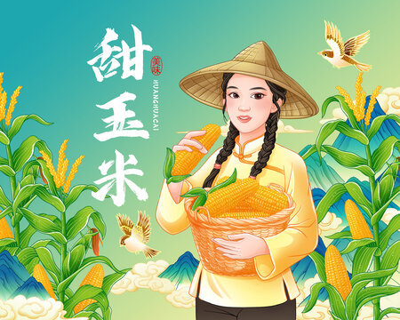 甜玉米手繪插畫