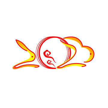 紅黃兔年春節(jié)祥云兔子