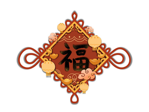 紅色福字中國結剪紙
