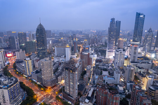 航拍江苏无锡摩天大楼夜景