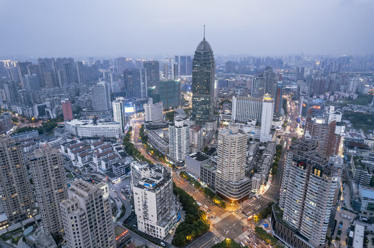 航拍江苏无锡城市景观夜景