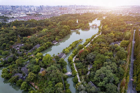 航拍扬州瘦西湖全景大画幅