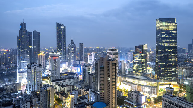 航拍江苏无锡金融区建筑夜景