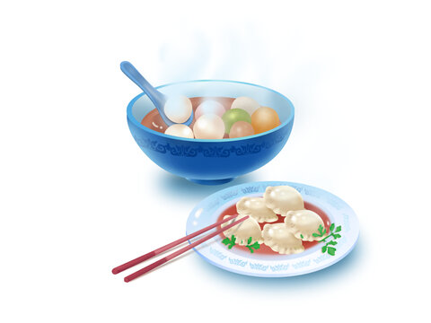 冬至彩色湯圓寫(xiě)實(shí)餃子湯圓元素