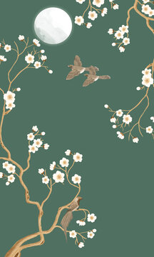 工筆梅花壁畫掛畫